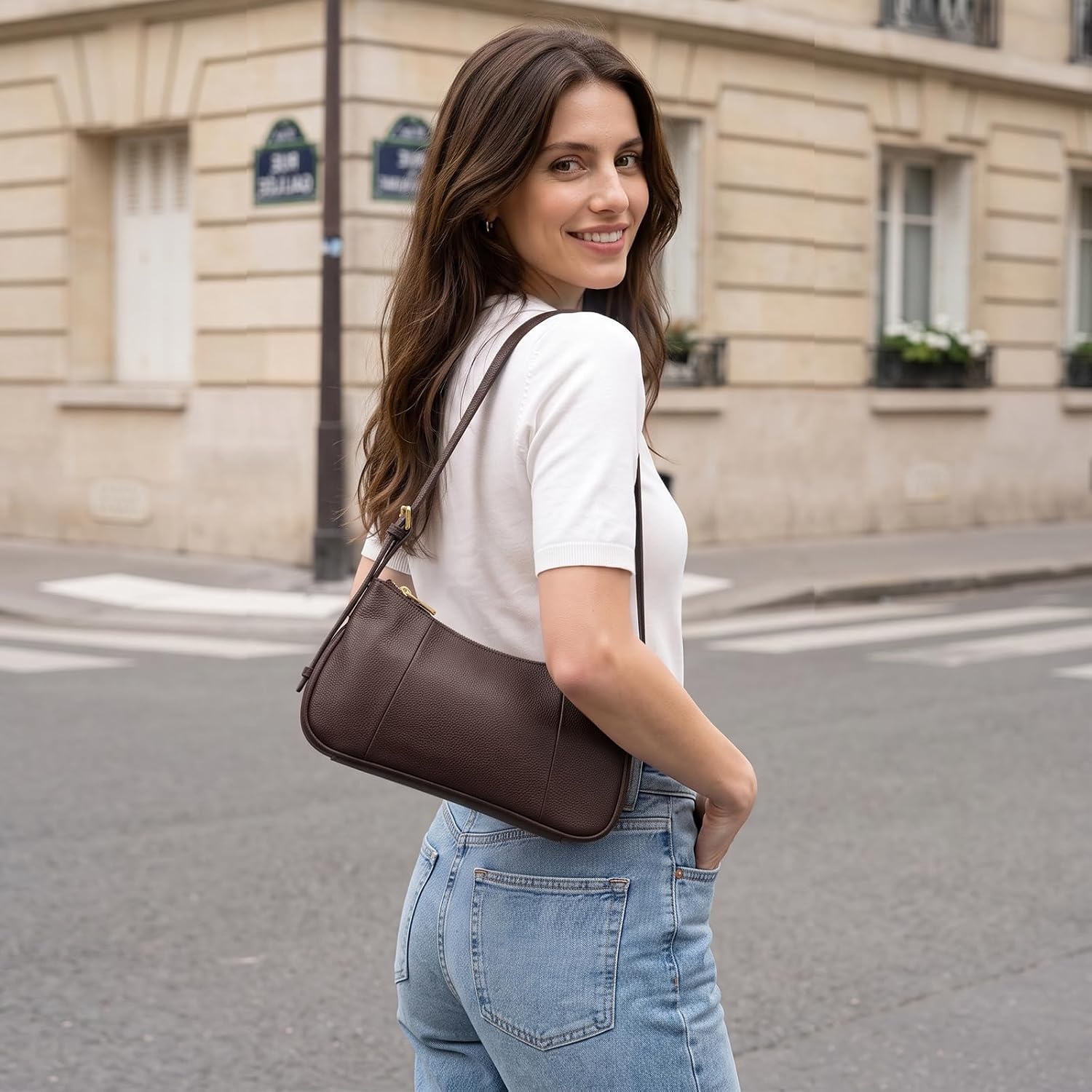 image:imageKattee Small Shoulder Bag for Women Crescent Leather Purse HandbagCoffee