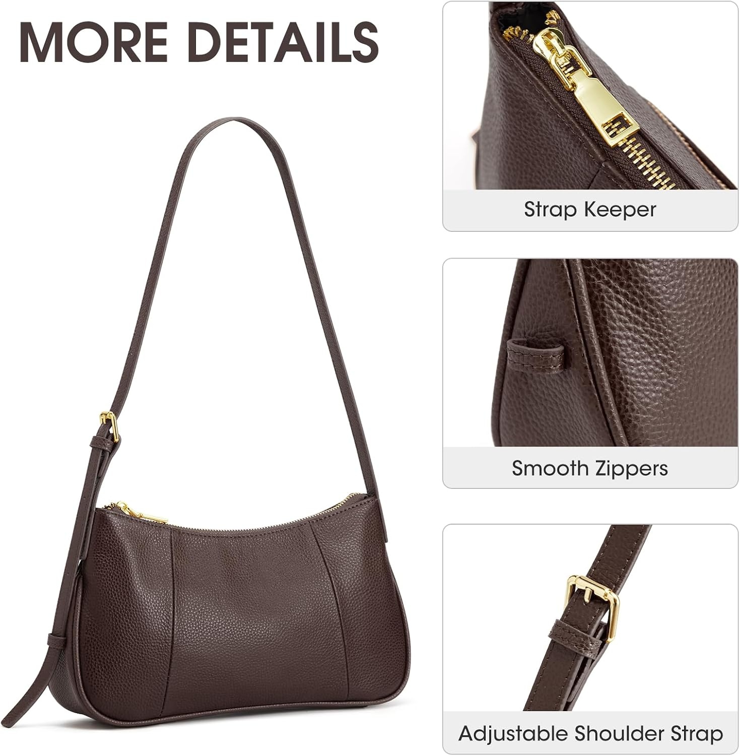 image:imageKattee Small Shoulder Bag for Women Crescent Leather Purse HandbagCoffee