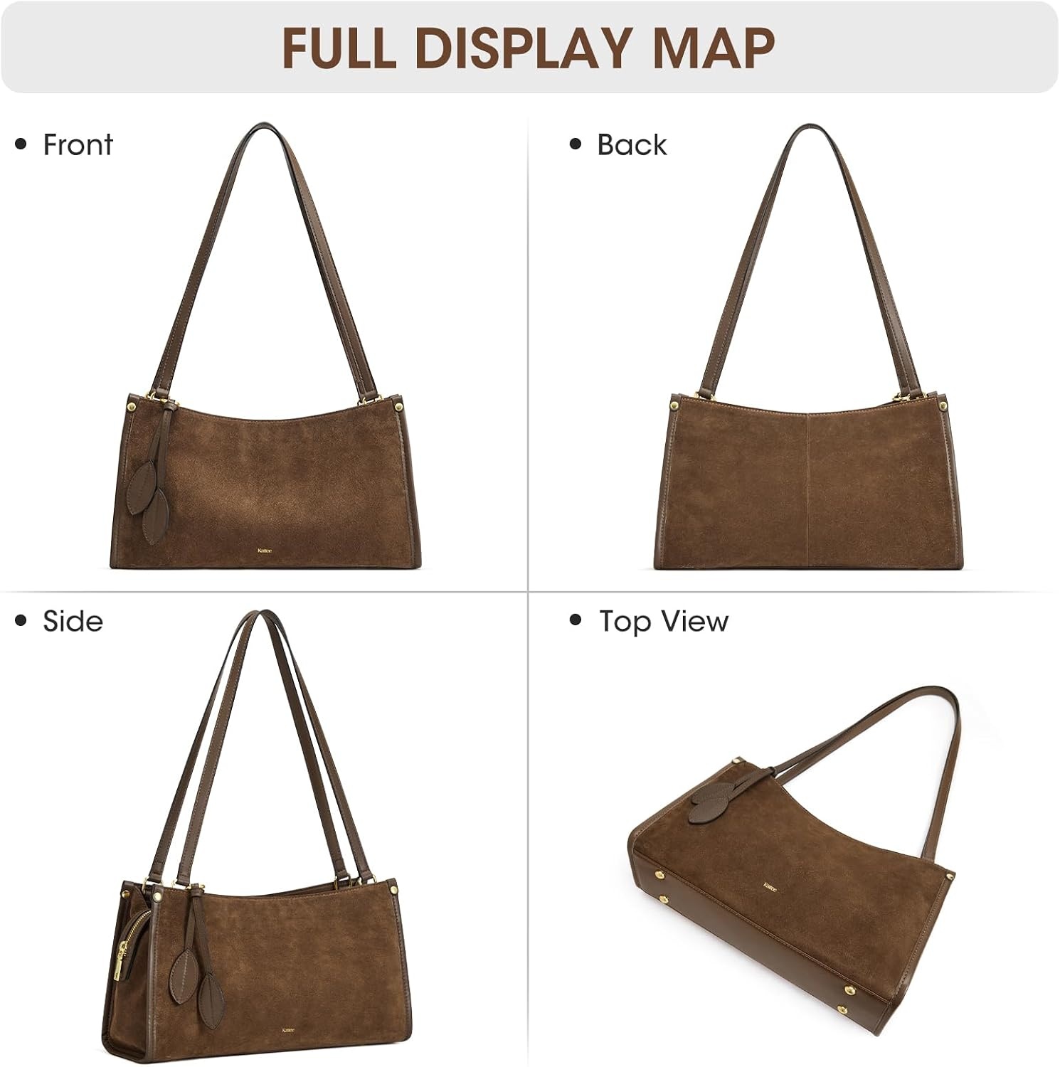 image:imageKattee Suede Leather Shoulder Bag for Women Trendy Tote Bag WorkChocolate
