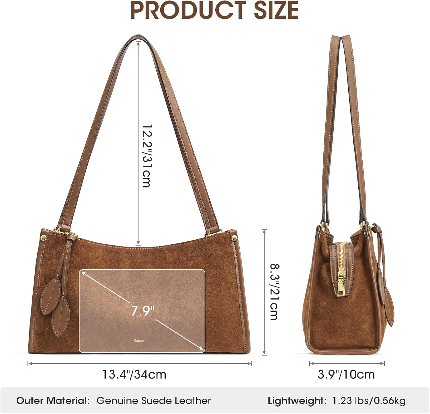image:imageKattee Suede Leather Shoulder Bag for Women Trendy Tote Bag WorkCoffee