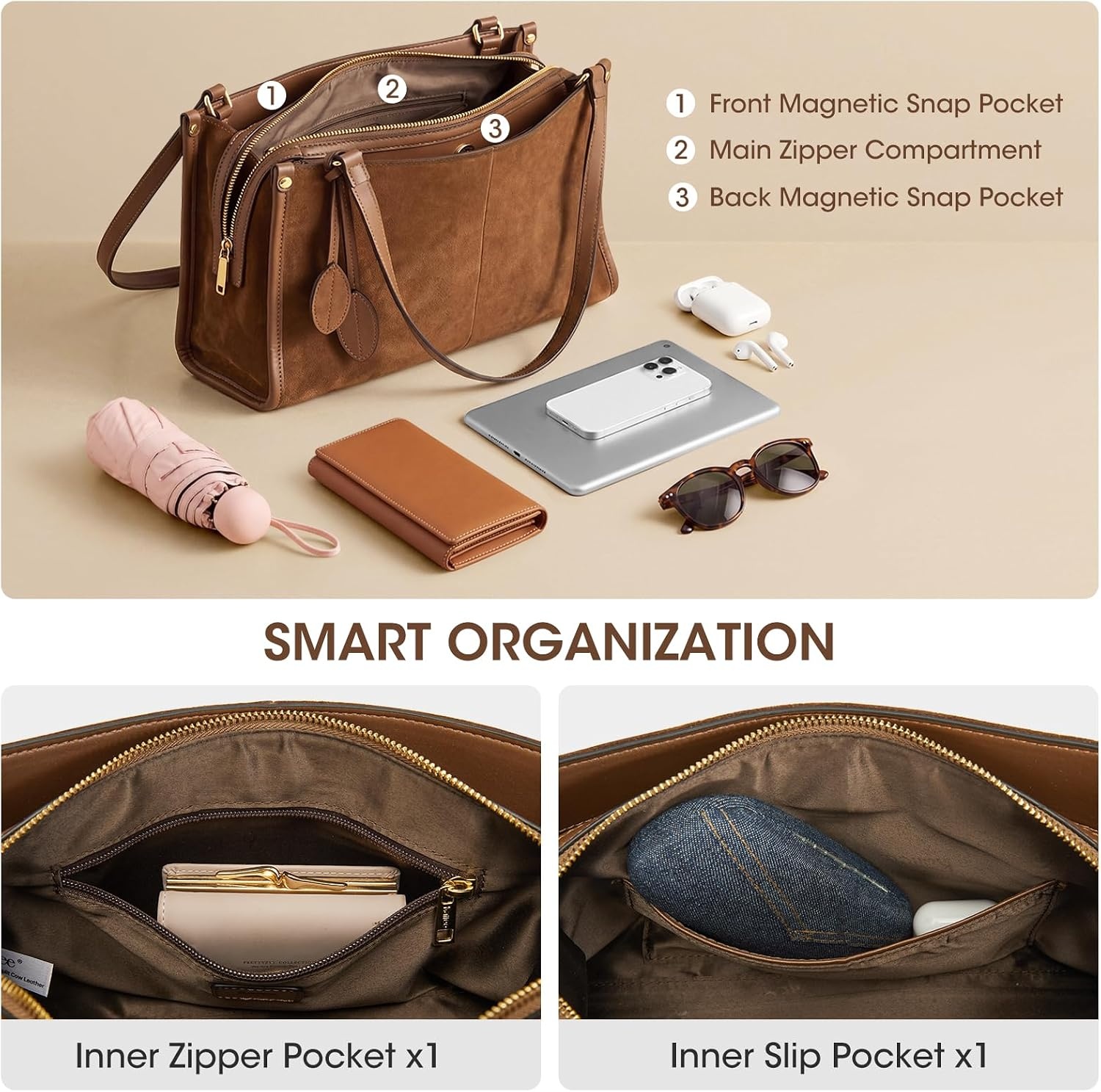 image:imageKattee Suede Leather Shoulder Bag for Women Trendy Tote Bag WorkCoffee