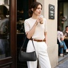 Kattee Small Shoulder Bag for Women Crescent Leather Purse Handbag(Black)