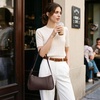 Kattee Small Shoulder Bag for Women Crescent Leather Purse Handbag(Coffee)