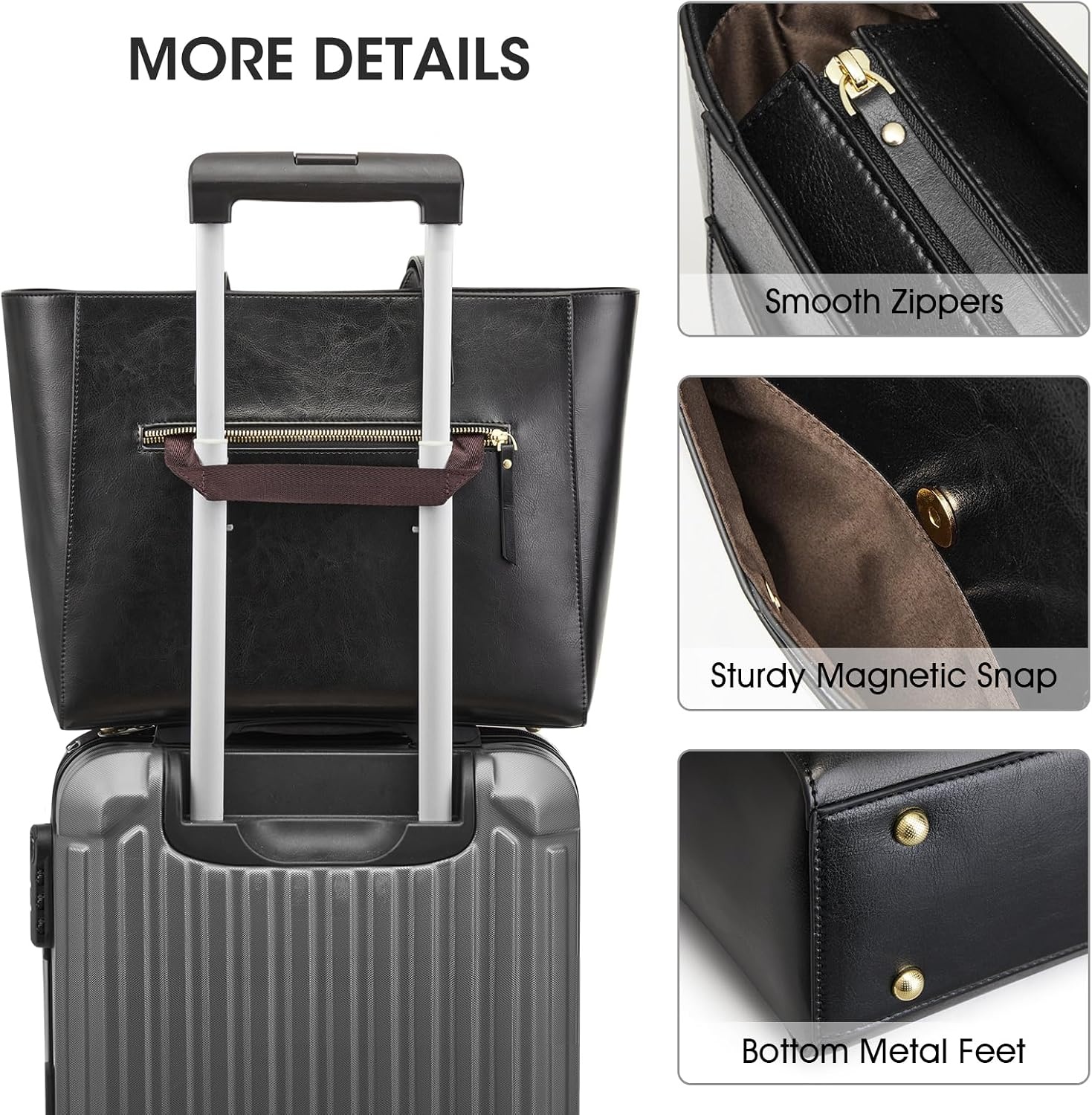 image:imageKattee Leather Travel Tote Bag for WomenBlack