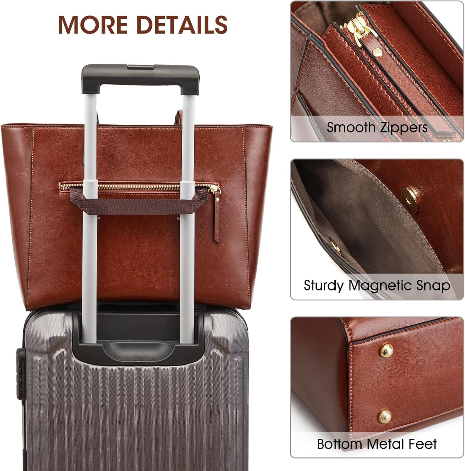 image:imageKattee Leather Travel Tote Bag for WomenDark Brown