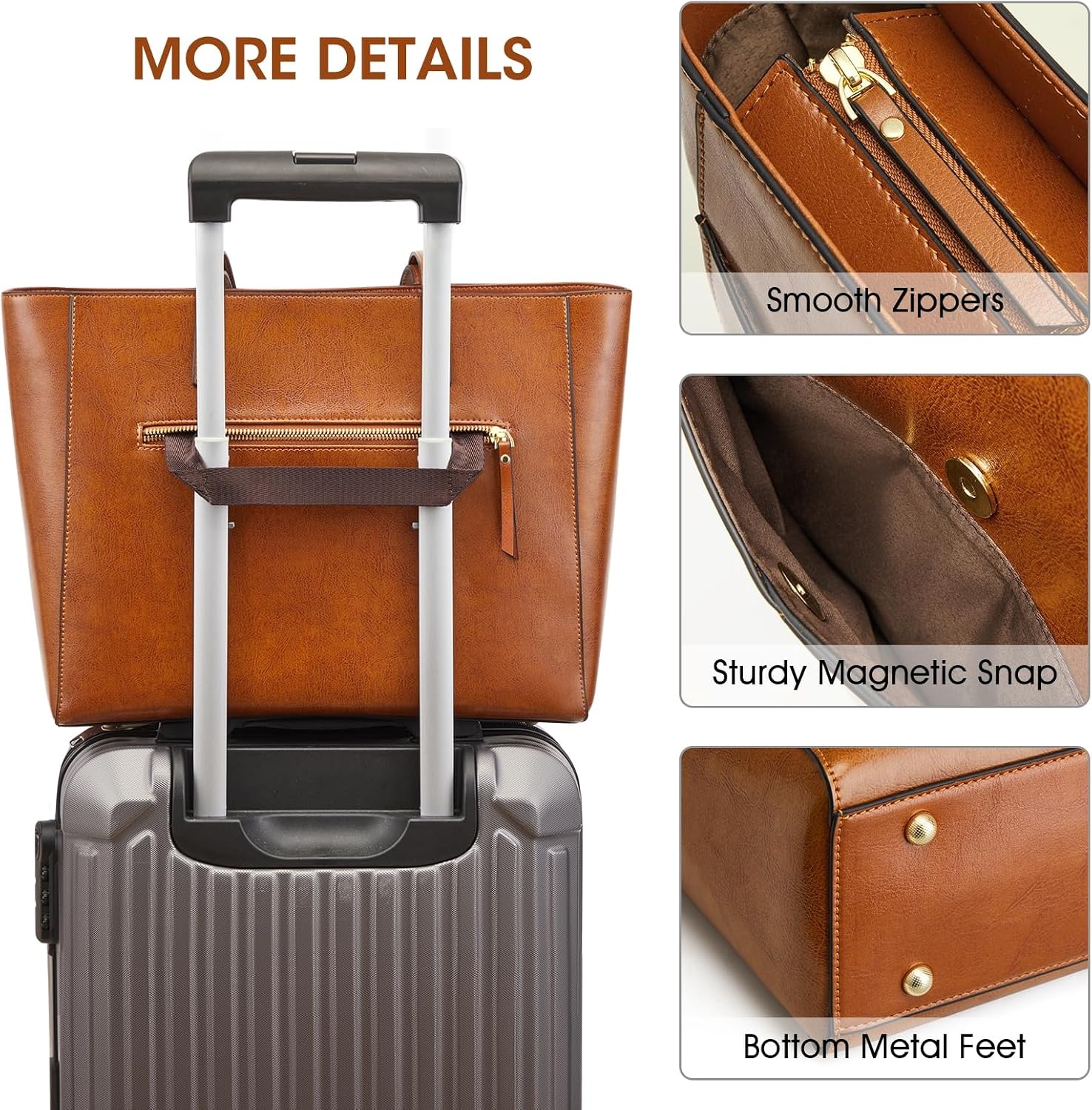 image:imageKattee Leather Travel Tote Bag for WomenLight Brown