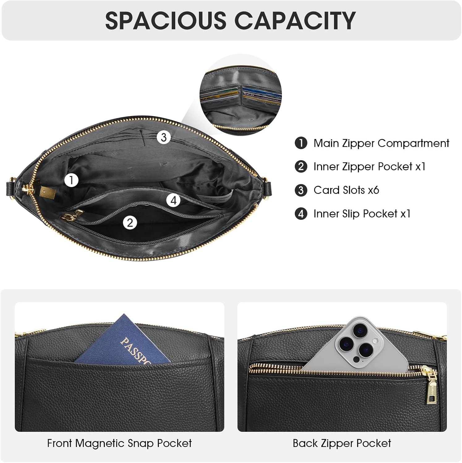image:imageKattee Leather Crossbody Bags for Women Travel Small Purse RFID BagBlack