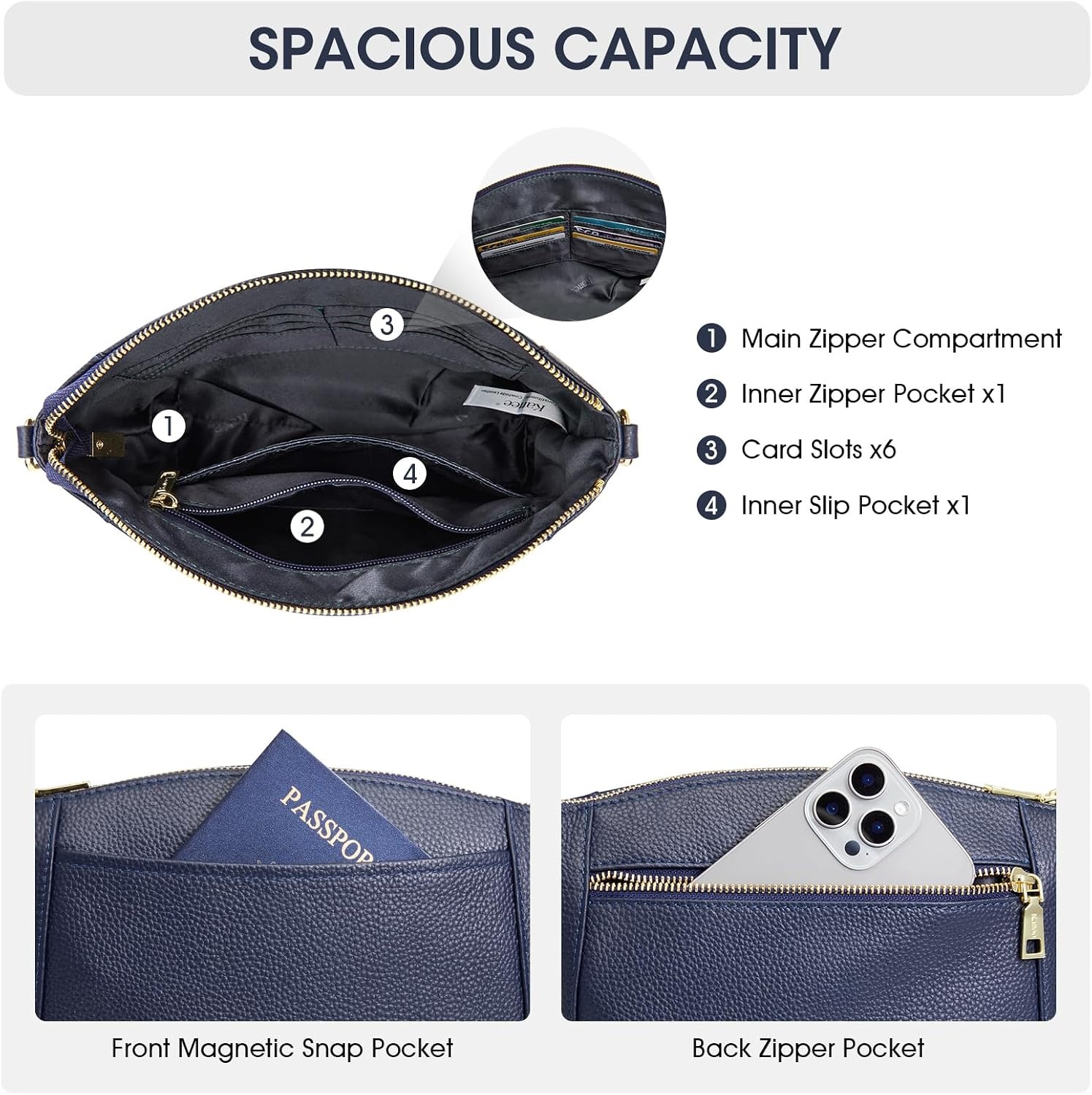 image:imageKattee Leather Crossbody Bags for Women Travel Small Purse RFID BagBlue