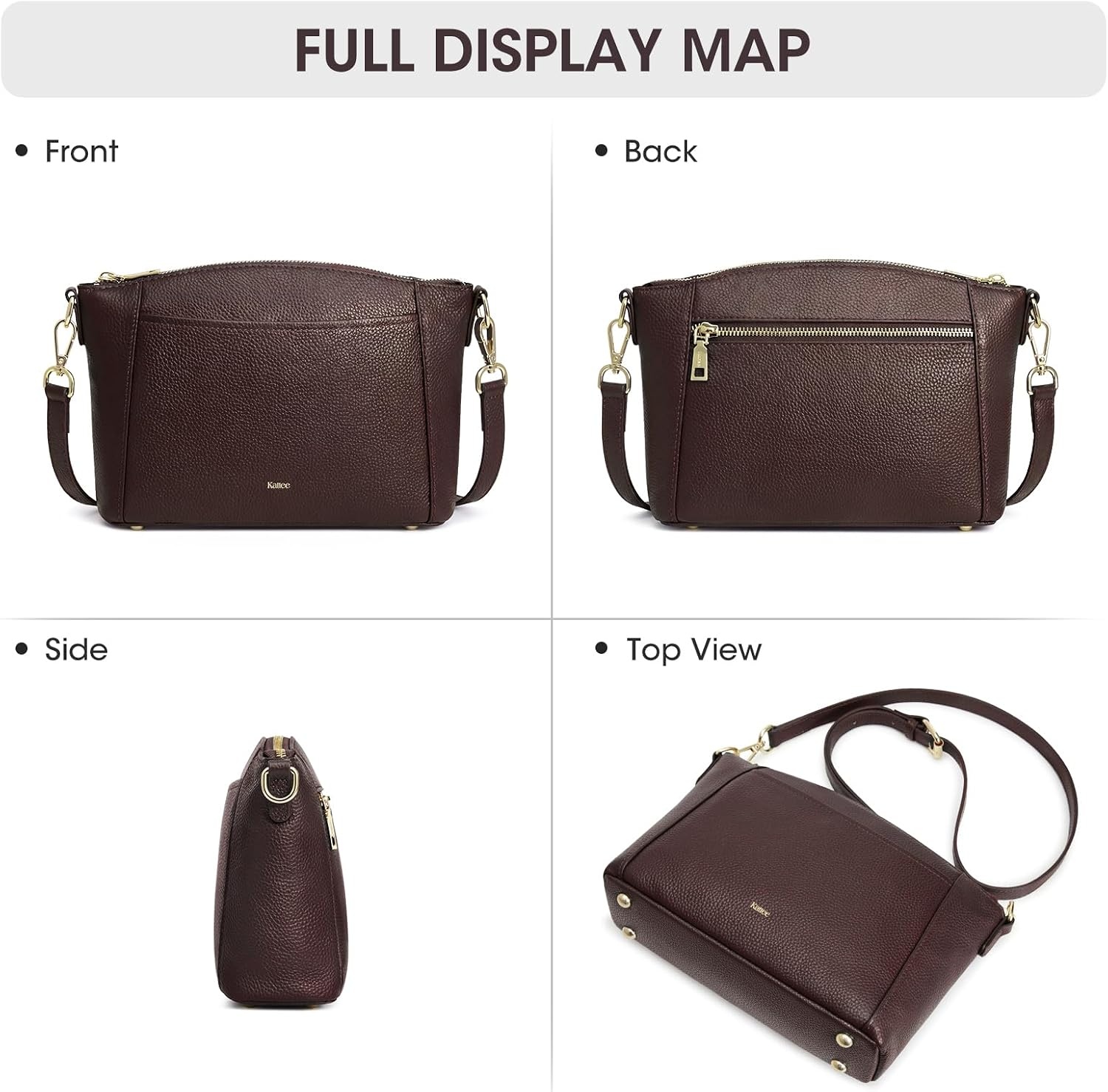 image:imageKattee Leather Crossbody Bags for Women Travel Small Purse RFID BagCoffee