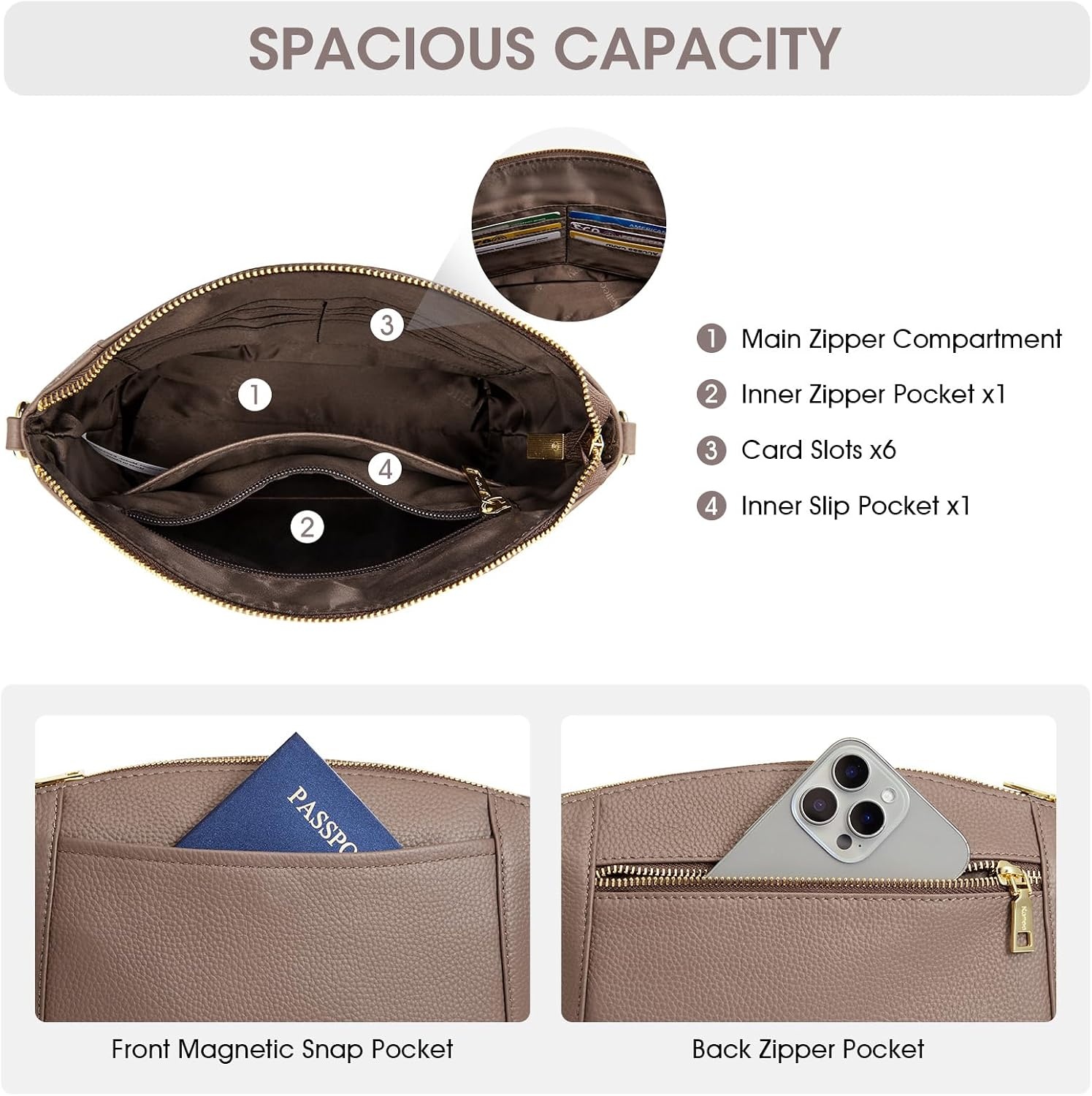image:imageKattee Leather Crossbody Bags for Women Travel Small Purse RFID BagKhaki
